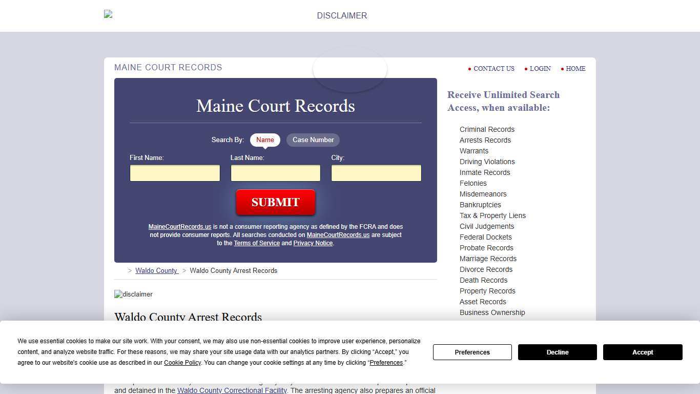 Waldo County Arrest Records | MaineCourtRecords.us